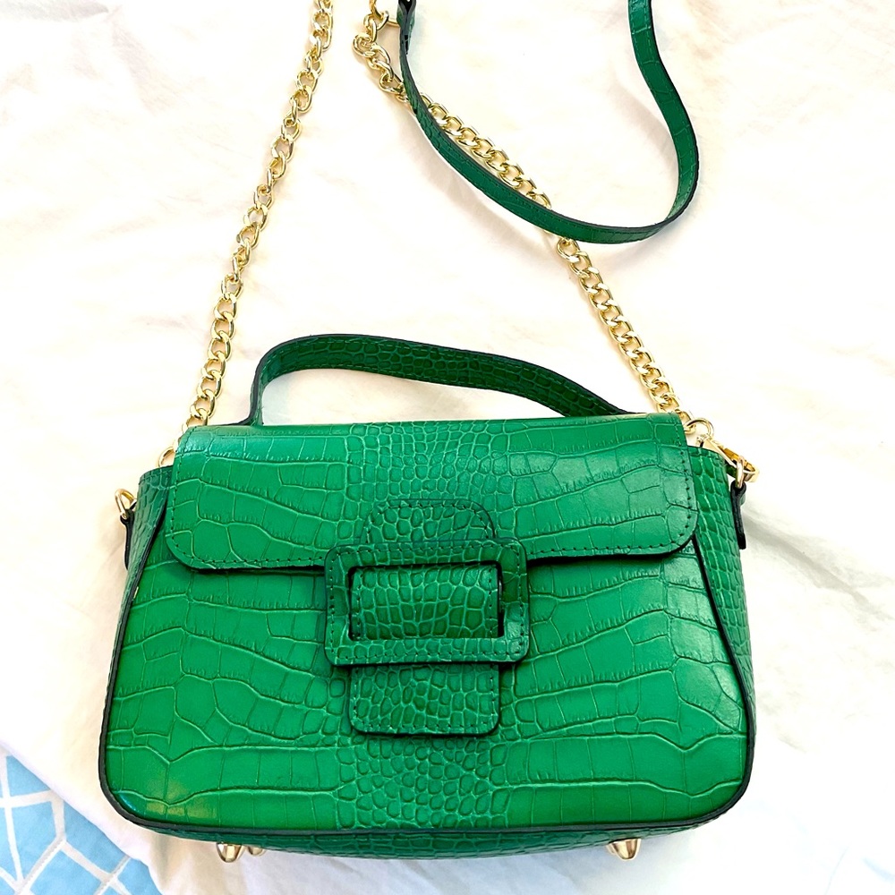 Emerald Croc-Pattern Crossbody Bag
